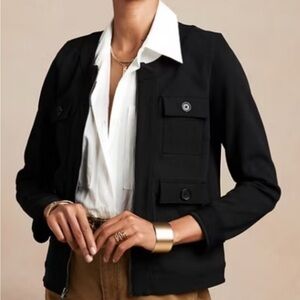 Banana Republic Black Utility Knit Jacket Sleeve Zip Up Size Large